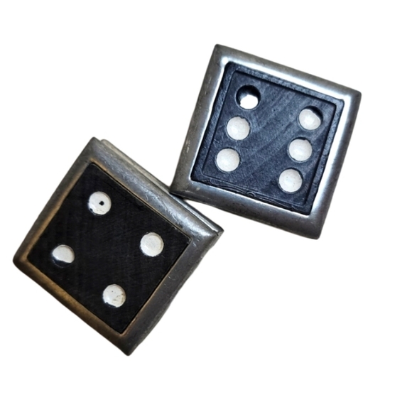 Vintage Brutalist Dice Earrings Clip-On Black Silver Tone Mid-Century Modernist - Picture 1 of 5
